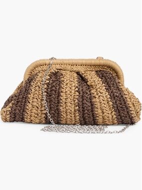 New! Sol and Mer Boho Striped Woven Clutch Bag in Beige and Brown